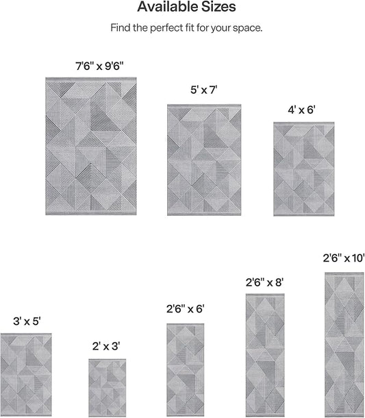 ReaLife Rugs Machine Washable Area Rug Runner - Living Room Bedroom Bathroom Kitchen Entryway Office - Padded Low Pile Stain Resistant Premium - Modern Geometric Contemporary - Miles - Gray 2'6" x 6'
