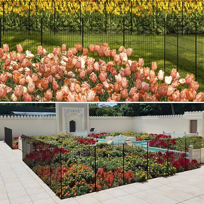 Decorative Garden Fence 20 Panels 47.2 ft(L) X 40 in(H) Animal Barrier for Yard, Patio, Garden Borders, No-Dig Outdoor Fencing with Rustproof Metal Panels, Temporary Ground Stakes for Dogs, Rabbit