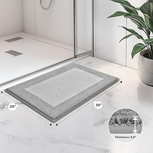 Bathroom Rugs 20" x 30", Non-Slip Extra Soft Absorbent Bath Rugs, Machine Washable Quick Dry Bath Mats for Bathroom Floor, Shower, Bathtub and Sink, Light Grey & Grey