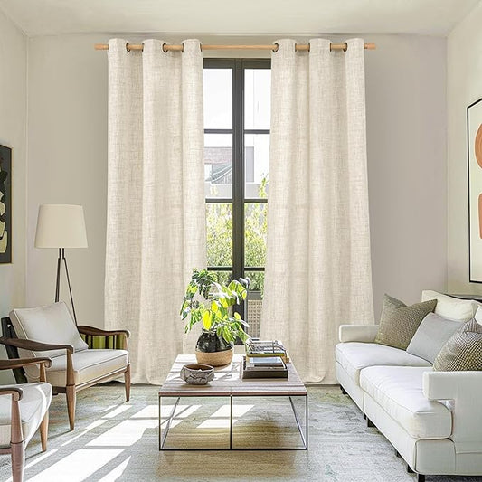 YoungsTex Linen Curtains 84 Inch Length for Living Room, Light Filtering Semi Sheer Window Drapes with Bronze Grommet Privacy for Bedroom Farmhouse Decorative, 42 x 84 Inch, 2 Panels