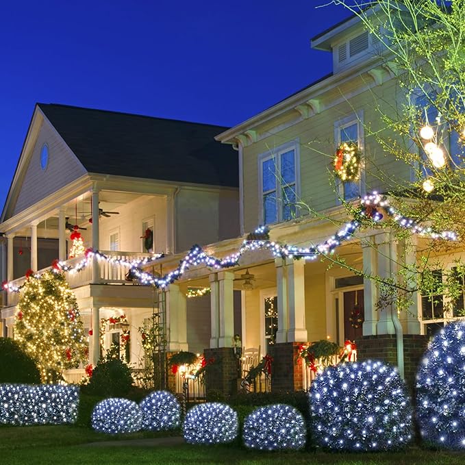 WBao Christmas Net Lights, 200LED 8.4ft x 5.2ft Christmas Lights with 8 Modes, Timer, End to End Connectable, Waterproof Design for Lawn, Bushes, Trees Outdoor Xmas Decorations, Cool White