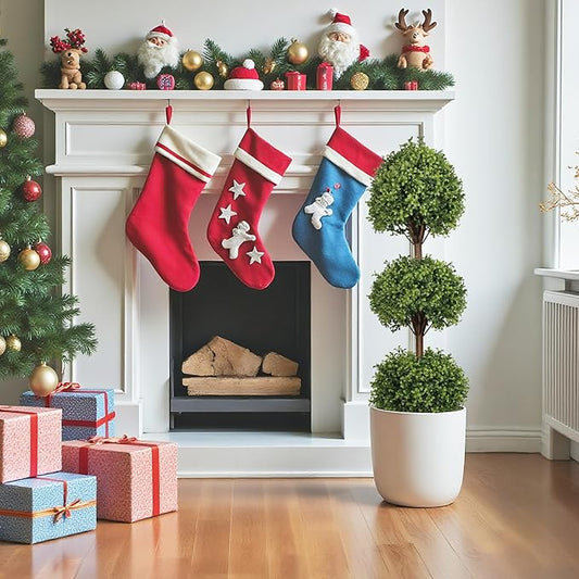 THE BLOOM TIMES 55" Tall Artificial Boxwood Triple Ball Topiary Trees, UV Resistant Large Fake Potted Plants for Outdoor Planter, Realistic Faux Bushes Shrubs for Front Porch Outside Decor Set of 2
