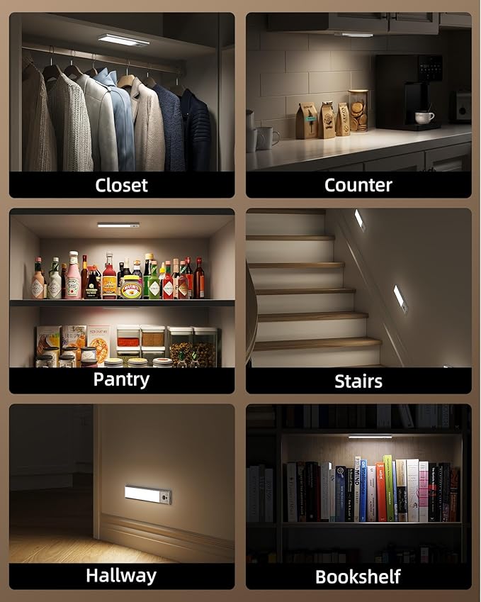 EZVALO 4-Pack Under Cabinet Lighting, 4000mAh Rechargeable Motion Sensor Light Indoor, with Dimmable & 3 Color Temps, Magnetic Closet Lights, Wireless Under Counter Lights for Kitchen (16.5inch)