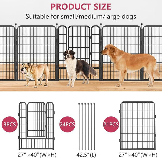 Dog Playpen 40" Height 24 Panels Portable Pet Fence Outdoor for Yard Indoor Dog Pen Outdoor for Medium/Small Animals, Large Pet Puppy Playpen Heavy Duty Pet Fence for RV Camping, Yard