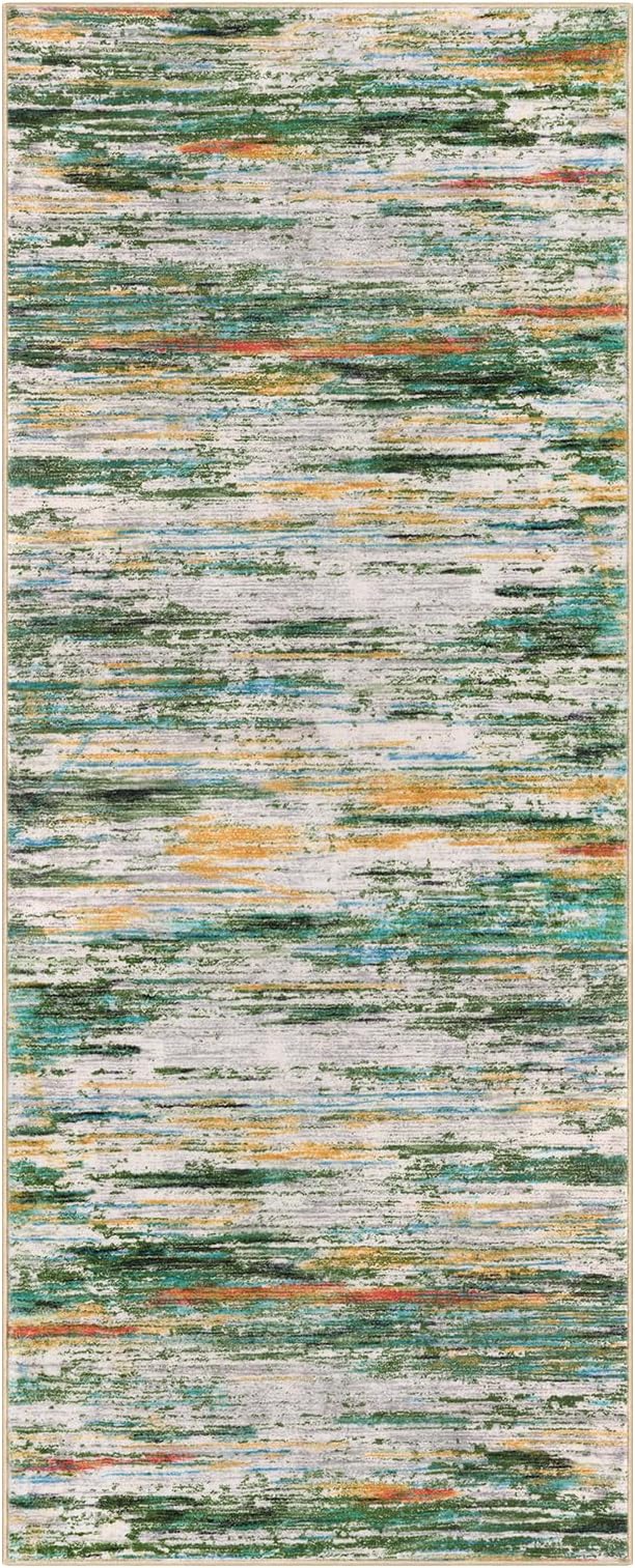 2x5 Modern Abstract Runner Rug for Hallway, Green Teal Orange Multi Super Soft Hallway Decor Kitchen Rugs with Non-Slip, Non-Shedding Washable Rug for Hallways Entryway Bedroom Laundry Indoor