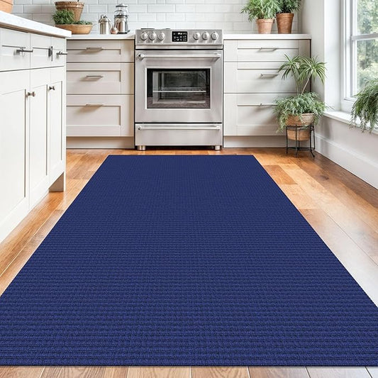 KOZYFLY Washable Area Rug 4x6 ft Non Slip Rubber Backed Living Room Rugs Braided Woven Cotton Kitchen Rugs Indoor Entryway Rug Floor Carpet for Dining Living Room Bedroom, Royal Blue/Navy