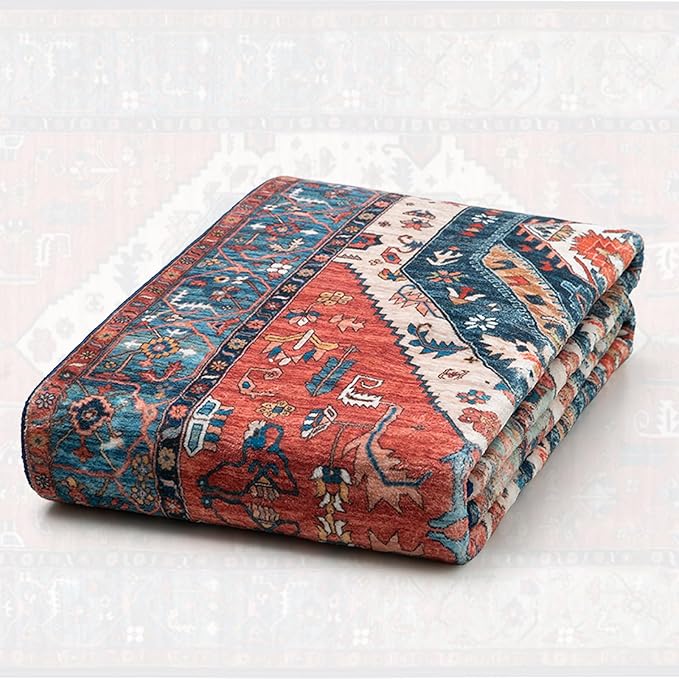 SERISSA Boho Kitchen Runner Rug, 3x7 Washable Non-Slip Runner Rug for Hallways Kitchen Rug, Ultra Soft Vintage Rust Print Distressed Tribal Floor Carpet Runner for Bedroom Entryway Laundry Room