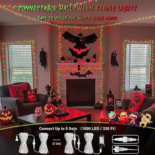 JMEXSUSS 200 LED Red and Green Halloween Lights Outdoor, 66ft Christmas String Lights Indoor Clear Wire Plug in for Bedroom Party Christmas Tree Halloween Decorations