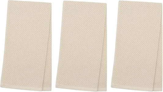 Mia's Dream Soft Absorbent Cotton Waffle Weave Kitchen Dish Cloth Washcloth, 13x28 inch 3 Pack (Beige)