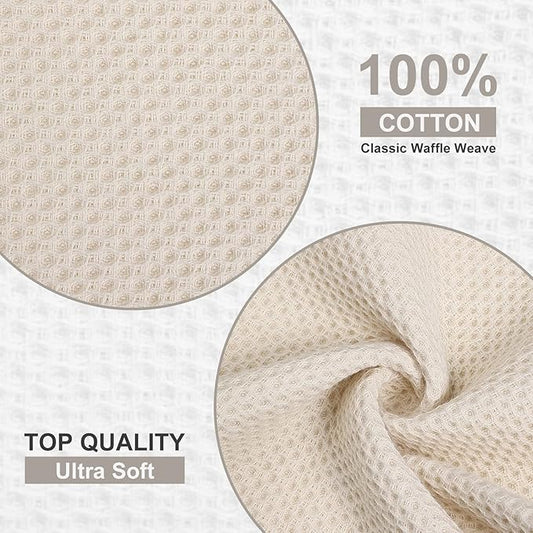 Kitinjoy 100% Cotton Kitchen Dish Cloths, 6-Pack Waffle Weave Dish Towels for Drying Dishes Super Soft Absorbent Quick Drying Dish Rags, 12 X 12 Inches, Beige