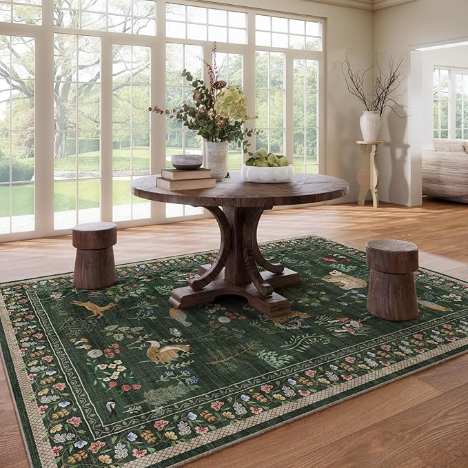 Machine Washable Rugs for Living Room: 8x10 Area Rugs for Bedroom Stain Resistant Non Slip Low Pile Soft Lightweight Carpet Rug for Kitchen Dining Room Farmhouse Nursery Kids Room Playroom
