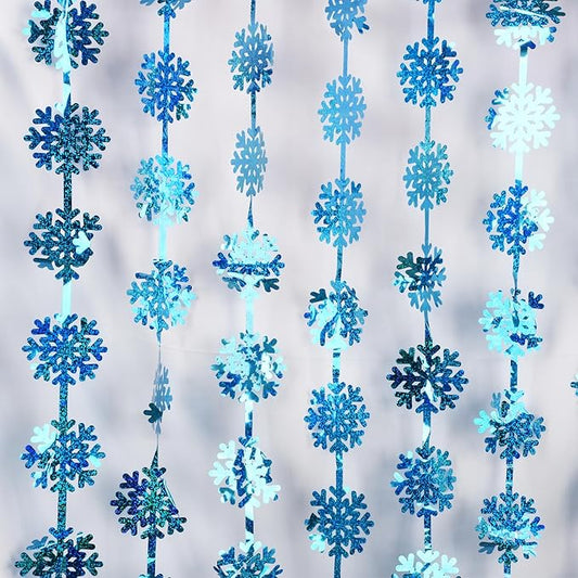 BRAVESHINE Blue Party Snowflake Backdrop - 2 Pack Hanging Foil Fringe Snow Flakes Party Streamers Curtain for Christmas Winter-Themed Frozen Birthday Bridal Shower Holiday New Year Party Decorations