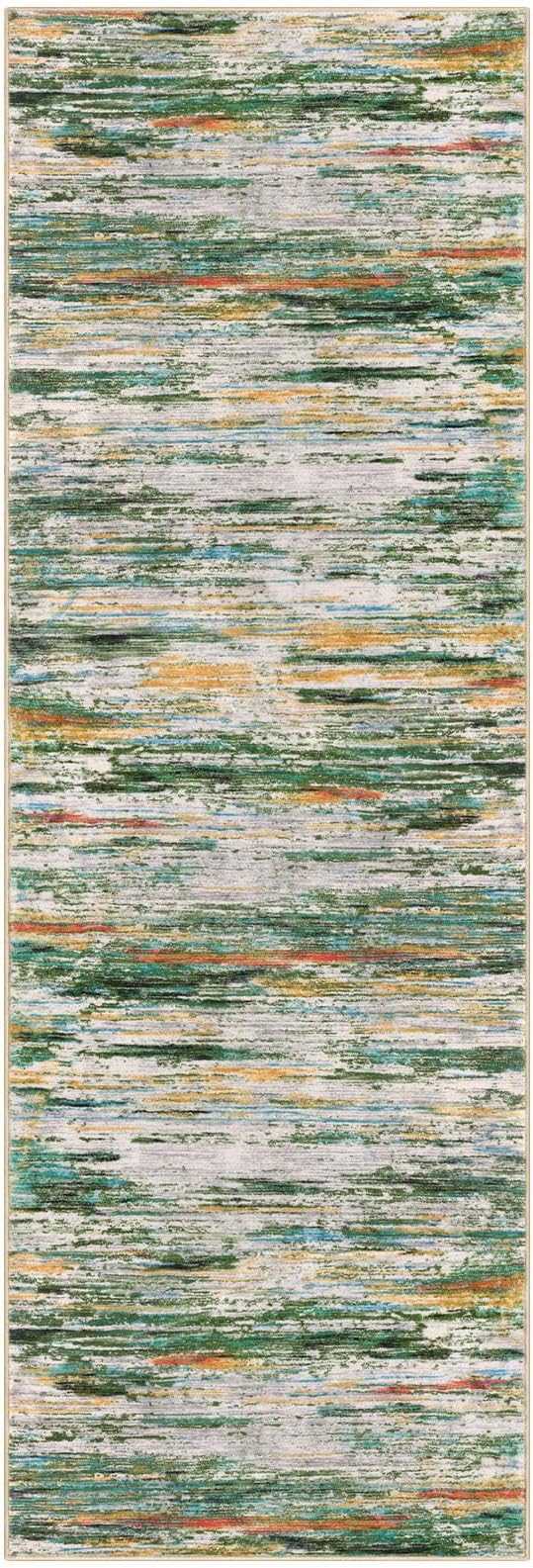 2x6 Modern Abstract Runner Rug for Hallway, Green Teal Orange Multi Super Soft Hallway Decor Kitchen Rugs with Non-Slip, Non-Shedding Washable Rug for Entryway Bedroom Laundry Indoor