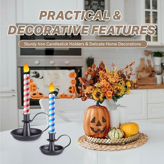 Taper Iron Candle Holder for Pillar Candles,Black Vintage Candle-Stick Holders 2pcs Set for Home & Party Decorations, Dining Table Centerpiece, Wedding Decor, Fireplace Mantel Decor(No Candles
