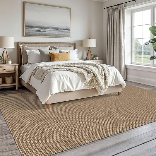 KOZYFLY Washable Area Rug 7.5x10 ft Rubber Backed Non Slip Rugs for Living Room Braided Cotton Bedroom Rug Woven Office Rugs Indoor Floor Carpets for Dining Bedroom Living Room, Tan/Orange/Brown