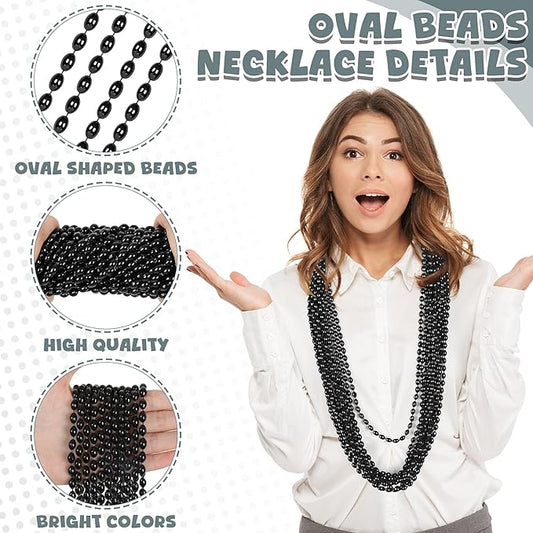 Bead Necklace, 100PCS Halloween Oval Black Bead Necklaces Stuff Accessories, 32" Mardi Gras Beads Necklace Costume, Festival Parade Throw for Halloween Wedding Party Events Supplies Decorations