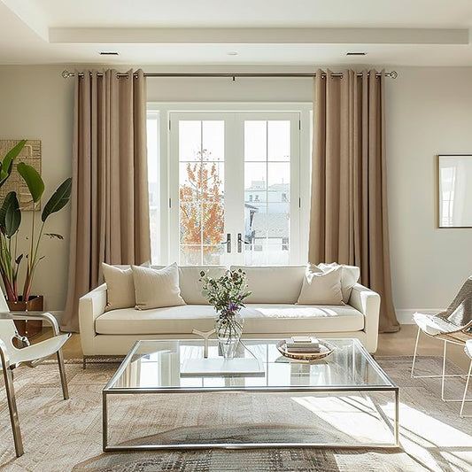 BGment Camel Burlap Linen Curtains for Bedroom 63 Inch Length 2 Panels, Thick Semi Sheer Window Drapes with Grommet Light Filtering for Living Room Farmhouse, Each 52 Inch Wide