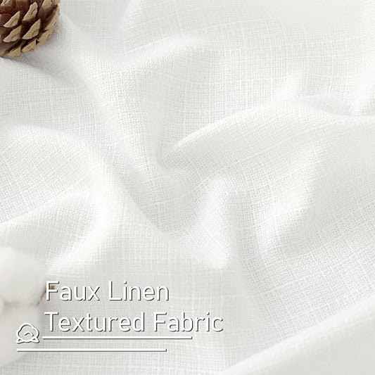 LAMIT White Linen Curtains 48 inch Length for Small Windows, Grommet Light Filtering Linen Textured Drapes for Bedroom/Kitchen/Bathroom, 2 Panels Set, W42 x L48