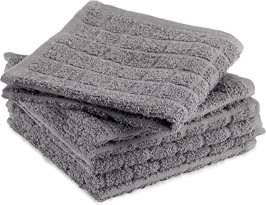 DII Basic Terry Collection Solid Windowpane Dishcloth Set, 12x12, Gray, 6 Piece