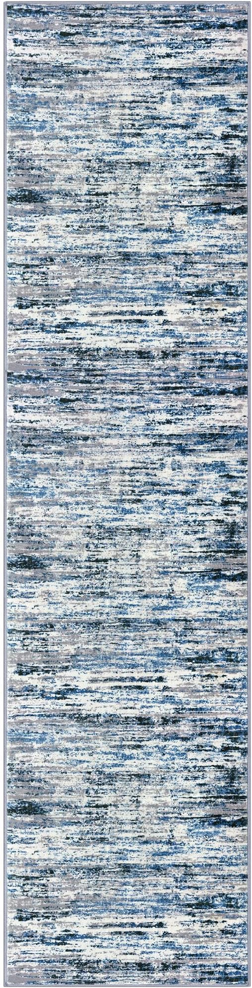 Modern Abstract Runner Rug 2.6x10, Grey Blue White Washable Long Kitchen Runner Non-Slip Soft Hallway Rug Runner Thin Print Faux Wool Carpet for Entryway Bedroom Laundry Room Indoor Home Decor