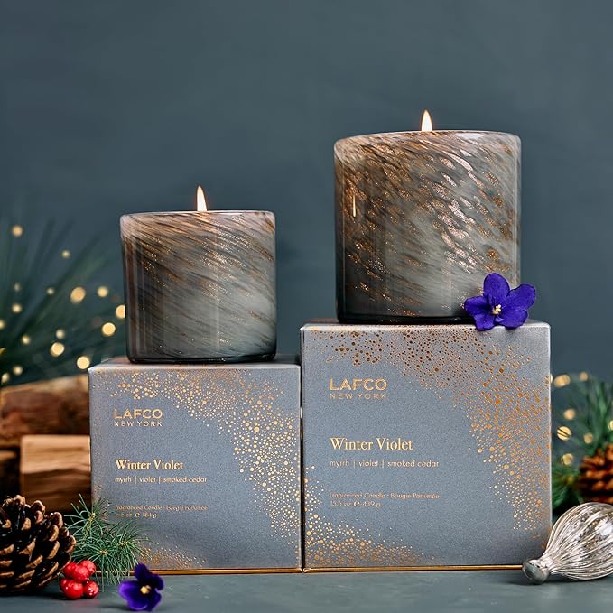 LAFCO New York 2025 Holiday Classic Candle, Winter Violet - 6.5 oz - 50-Hour Burn Time - Reusable, Hand Blown Glass Vessel - Made in The USA