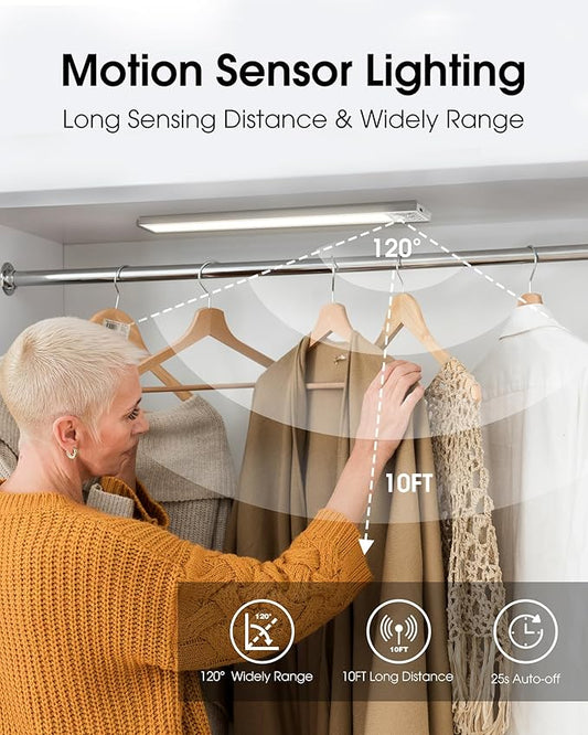 24 Inch Under Cabinet Lighting, 3Pack 5CCT Dimmable Closet Lights, Motion Sensor LED Lights of Battery Operated, Rechargeable Under Counter Light for Kitchen, Stairs, Bedroom, Wardrobe