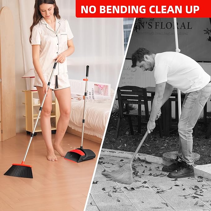 Broom and Dustpan Set House Brooms for Sweeping Indoor Collapsible Broom and Dust Pan Combo for Home Office Kitchen Lobby Floor Pet Hair