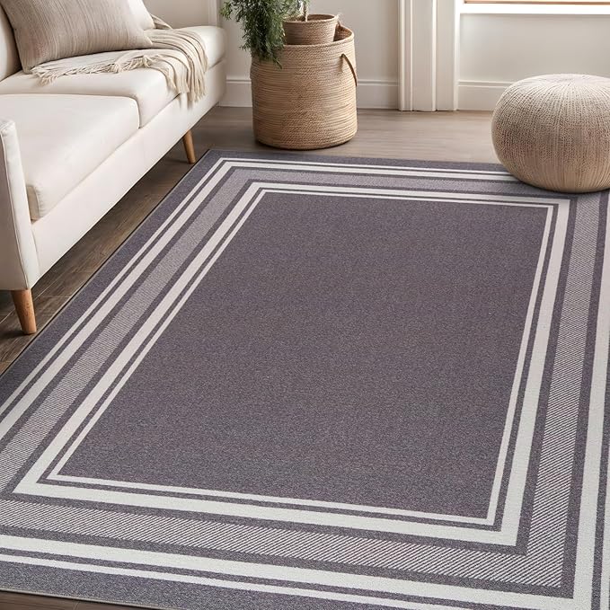 Beverly Rug Non Slip Area Rugs 3x5 Modern Bordered Non Skid Rubber Backing Soft Area Rug for Living Dining Room Easy to Clean Non Shedding Kitchen Bedroom Indoor Carpet 3 x 5 Gray