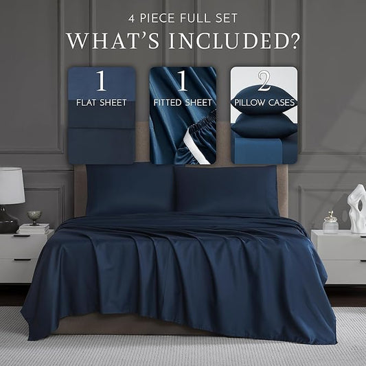 Linen Closet Luxury Cotton 1200 Thread Count Hotel Luxury 4-Piece Sheet Set, Full, Navy