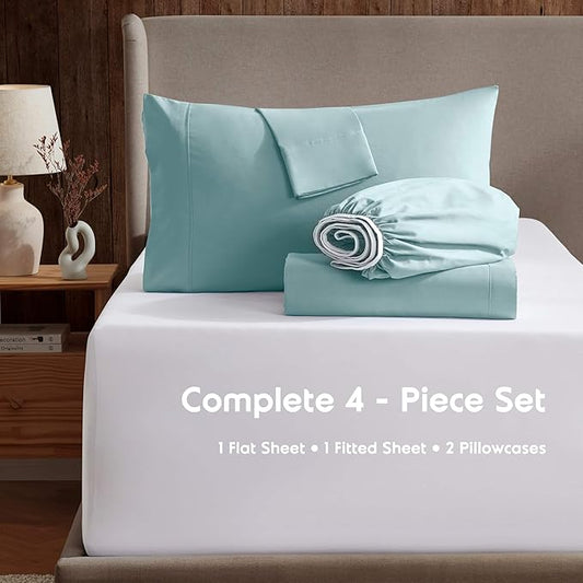 Nestl Queen Sheet Set - Luxury 1800 Ultra-Soft Microfiber Bed Sheets - Double Brushed - Deep Pockets - Easy Fit - 4 Piece Set - Bedding Sheets & Pillowcases (Queen, Light Blue)