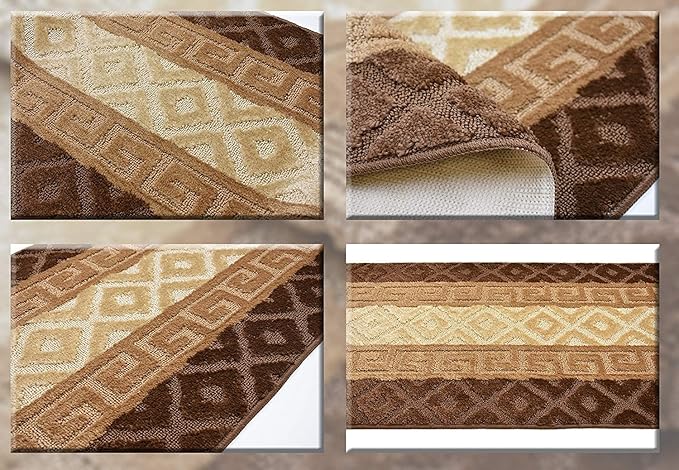 Custom Cut Hallway Runner Rug, Slip Resistant, 31 Inch Wide X Your Choice of Length, Meander Brown, 31 Inch X 7 feet