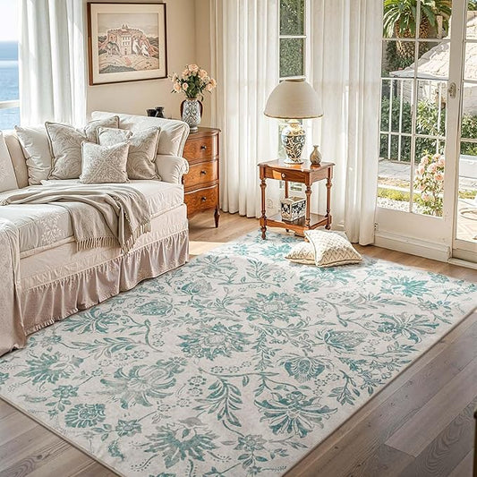 jinchan Floral 5x7 Area Rugs Vintage-Inspired Design Accent Rug Machine Washable Ultra Thin Low Pile Non-Slip Traditional Carpet for Living Room Bedroom Dining Room Home Office