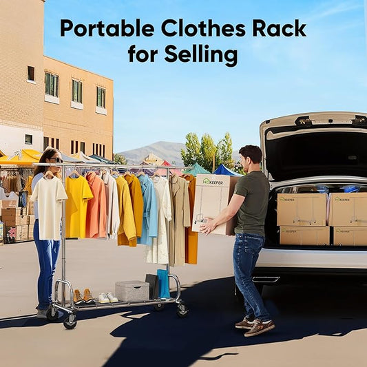 HOKEEPER Clothes Rack Clothing Racks for Hanging Clothes, Portable Clothes Rack with Lockable Wheels, Commercial Heavy Duty Garment Rack for Bedroom, Living Room, Laundry, Balcony