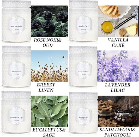 6 Pack Aromatherapy Candles for Home Scented, Gifts Set for Women, Natural Soy Wax Jar, 33 oz 240 Hour Long Lasting, for Birthday, Valentine's Day, White