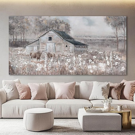 SDYA Cow Home Wall Decor Floral Canvas Print Room Decorations 29"x58" Large Pictures for Living Room Wall Art for Dining Room Area