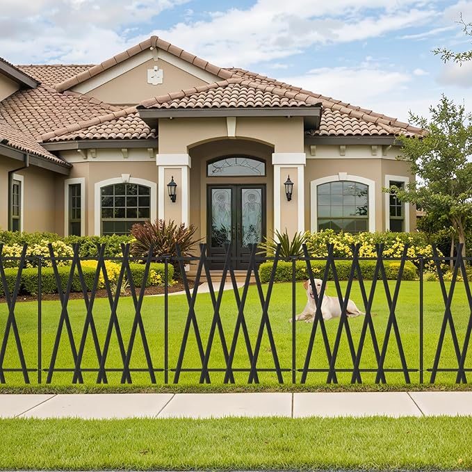 Metal Decorative Garden Fence 32" H x29 W (7 Panels, 17 Ft Total) Rustproof Animal Barrier No Dig Decorative Fencing for Dogs,Pet, Yard,& Patio, Landscape, Border,Easy Installation