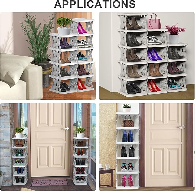 Shoe Rack, 6 Tier Small Shoe Organizer Without Assembly, Foldable Shoe Rack for Entryway, Front Door Entrance, Bedroom, Small Spaces, White