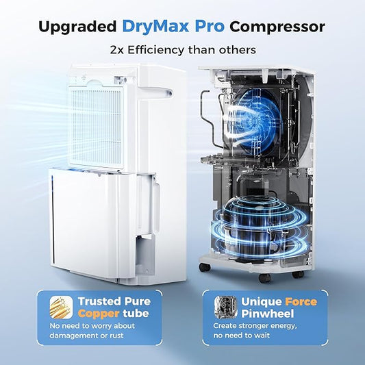 6,500 Sq Ft Smart Home Dehumidifier with Drain Hose, 1.45 Gallons Water Tank, 24 Hr Timer, 60 Pints, High Efficiency Compressor for Large Rooms,Basements, Bathrooms and Bedrooms