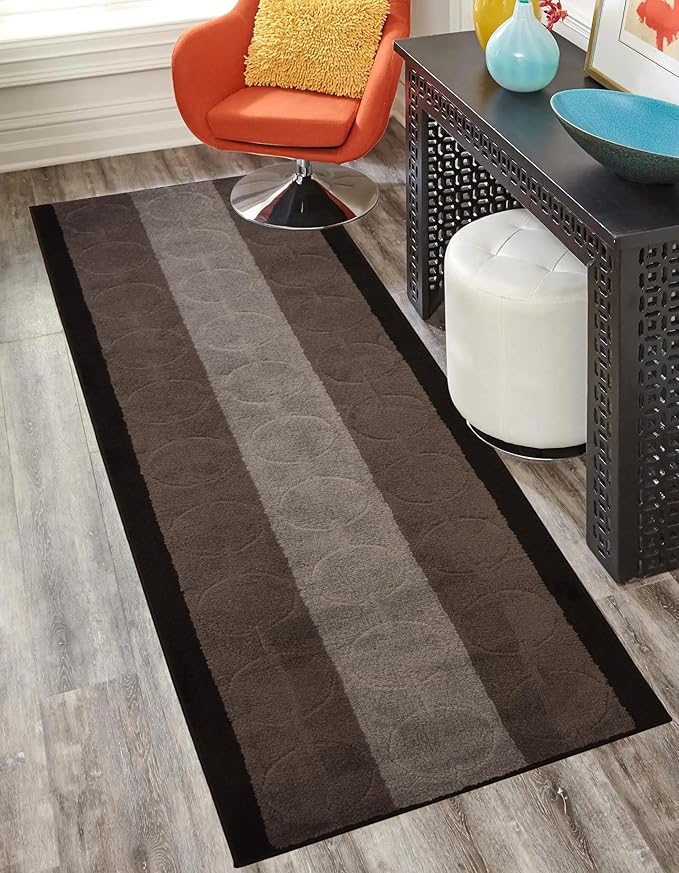 Washable Custom Size Runner Rug Circles Abstract Design Extra Long Runner Rugs for Hallways 26 Inch Wide x Pick Your Size by Feet Slip Skid Resistant Rubber Back (Circle Grey, 2 ft x 26 in)