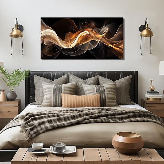 JuhaiArt Abstract Canvas Wall Art Bedroom Black Wall Decorations Gold Picture for Living Room Office 24" x 48" Lines Artwork