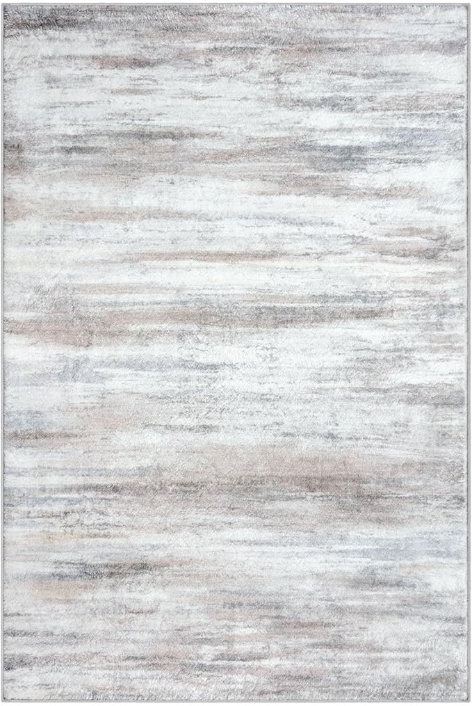 KOZYFLY 6x9 Area Rug Modern Ombre Thin Rugs for Living Room, Washable Large Rugs Non-Slip Soft Striped Rug for Bedroom, Print Beige Abstract Carpet for Laundry/Kid Room