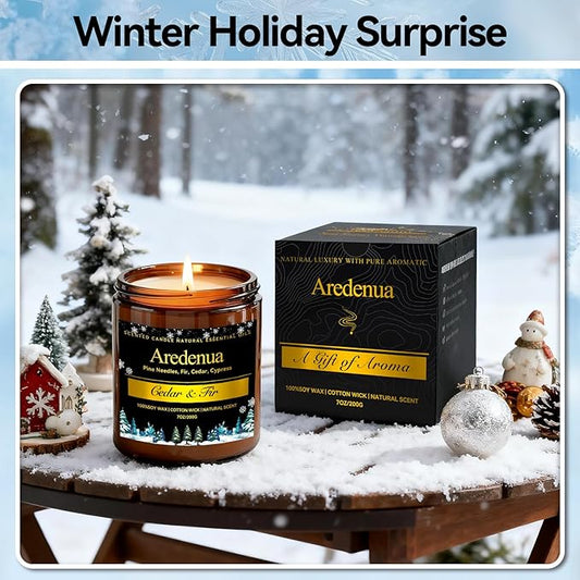 Winter Candles – Cedar & Fir Scented Candle | 7oz Soy Candles for Home Scented with 50H Burn - Evergreen Pine Christmas Candle for Home | Winter Aromatherapy Gifts for Women Men