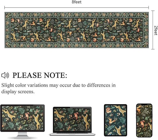 DUKINO Runner Rug, 2x8 Washable Kitchen Rugs for Hallways with Non Slip Backing, Soft Low Pile Vintage Animal Runner for Kitchen, Hallway, Entryway, Laundry, Bedroom, Black