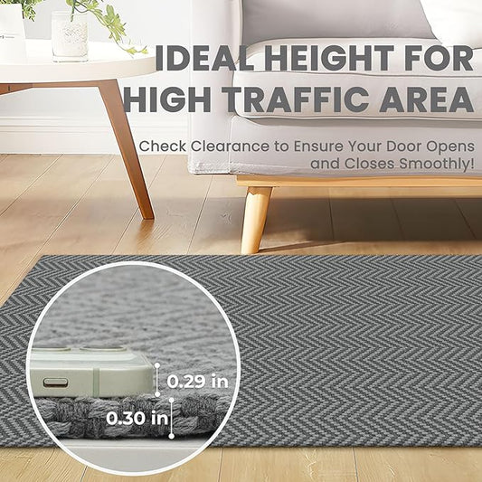 2x6 Ft Braided Runner Rug Washable Runners for Hallways Kitchen Runner Rug with Rubber Backing Cotton Entryway Runner Indoor, Woven Floor Carpet for Hall Kitchen Bedroom, Charcoal Gray/Gray