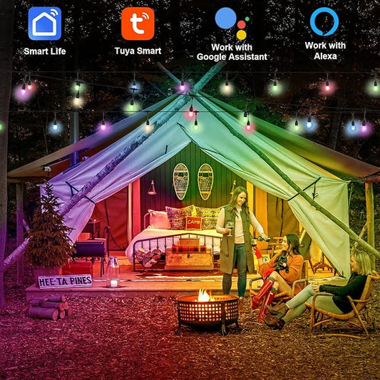 EMANER Outdoor String Lights Color Changing, 96ft Wi-Fi APP String Light Music Sync with Remote, Alexa Google Home Compatible, Infinite Color Smart String Light Dimmable for Halloween Decoration