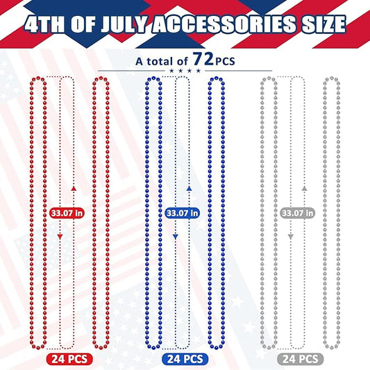 4th of July Necklace Accessories, 72PCS Veterans Day Beads Necklace Bulk, Round Fourth of July Red Blue Silver Beads Party Favors, Bead Bulk for Veterans Day Patriotic Parade Party Celebration