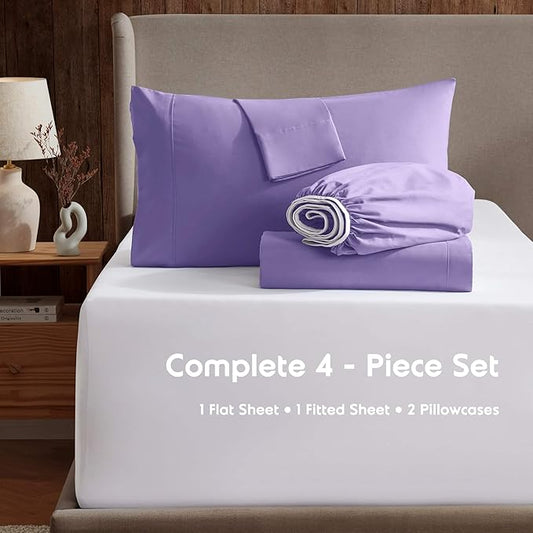 Nestl King Sheet Set - Luxury 1800 Ultra-Soft Microfiber King Bed Sheets - Double Brushed - Deep Pockets - Easy Fit - 4 Piece Set - Bedding Sheets & Pillowcases (King, Lavender)