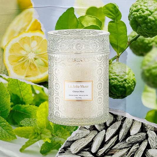 LA JOLIE MUSE Citrus Mint Scented Candles, Summer Candle, 19 oz Wood Wicked Large Candle Gifts for Men&Women, Long Burning Glass Jar Candles