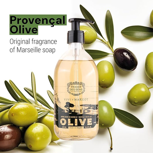 Panier des Sens - Liquid Hand Soap Limited Edition - Hand Wash with Olive Oil - French Marseille Moisturizing Hand Soap - Refillable Kitchen & Bathroom Hand Soap - 98% Natural - Glass Bottle 16.6 Floz
