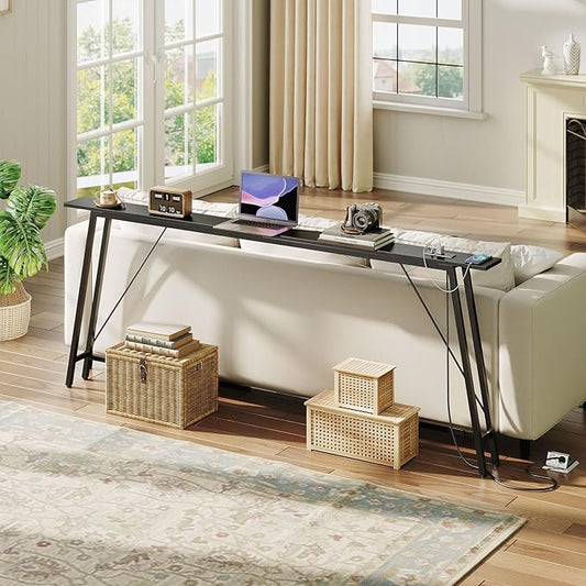 78.7" Couch Table Behind Sofa, Narrow Console Table with Outlet, Skinny Sofa Tables Narrow Long, Long Entryway Tables for Hallway, Entryway, Living Room, Black CT205UBB